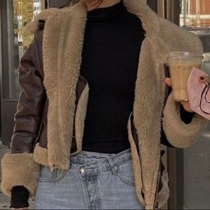 Zara Brown Leather Fur jacket